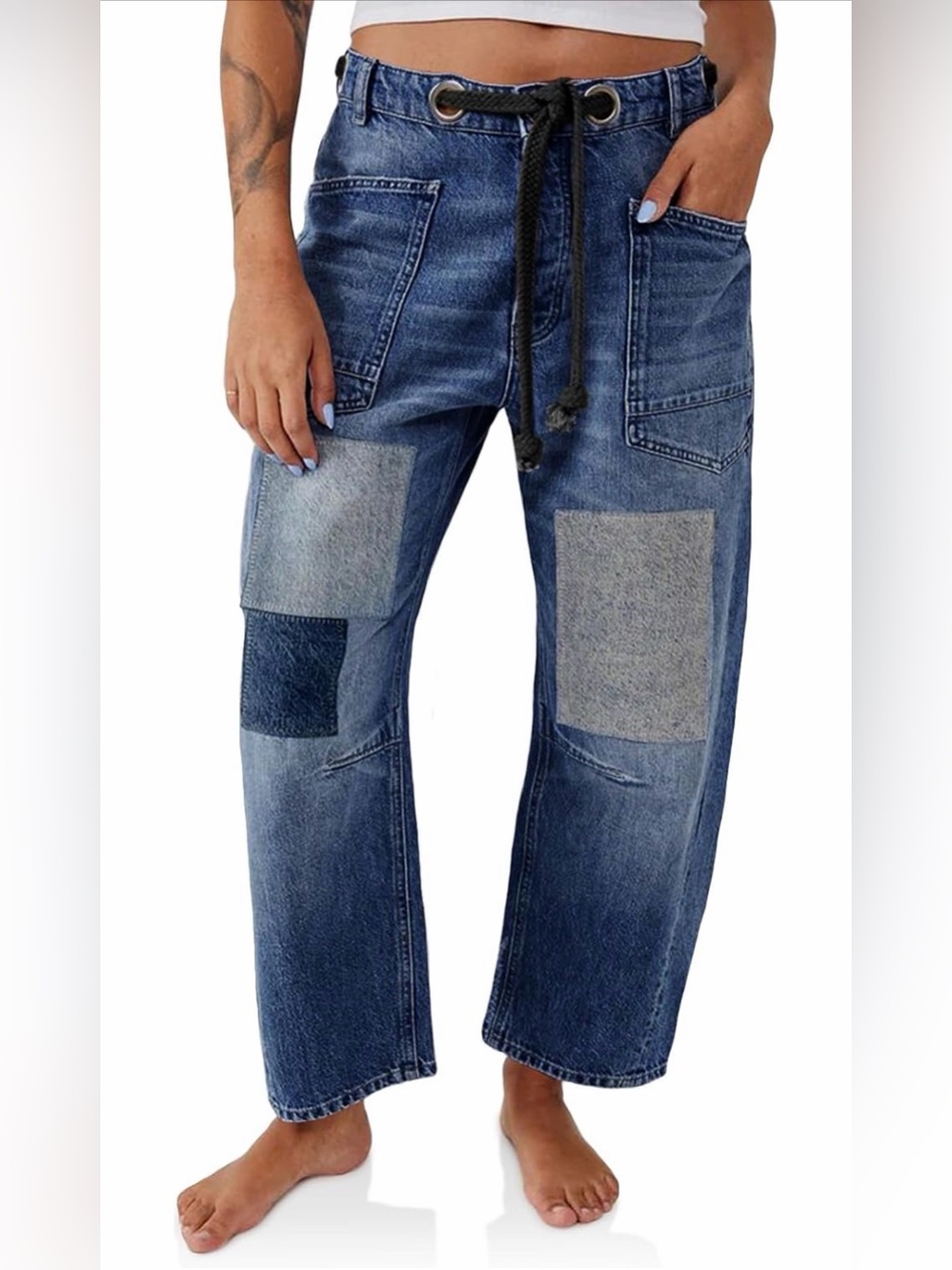 A484 PLNOTME Baggy Barrel Horseshoe Jeans Wide Leg Baggy Patchwork Low Rise Jean